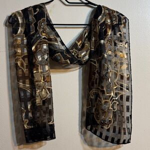 Elegant Sheer Black and Gold Scarf